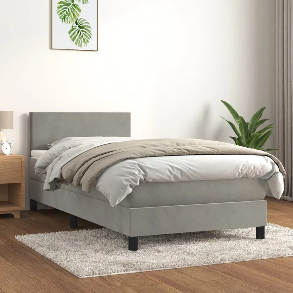 Giroletto A Molle Con Materasso Grigio Chiaro 90x200 Cm Velluto /