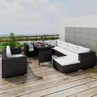 Set Divani da Giardino 10 pz con Cuscini in Polyrattan Nero