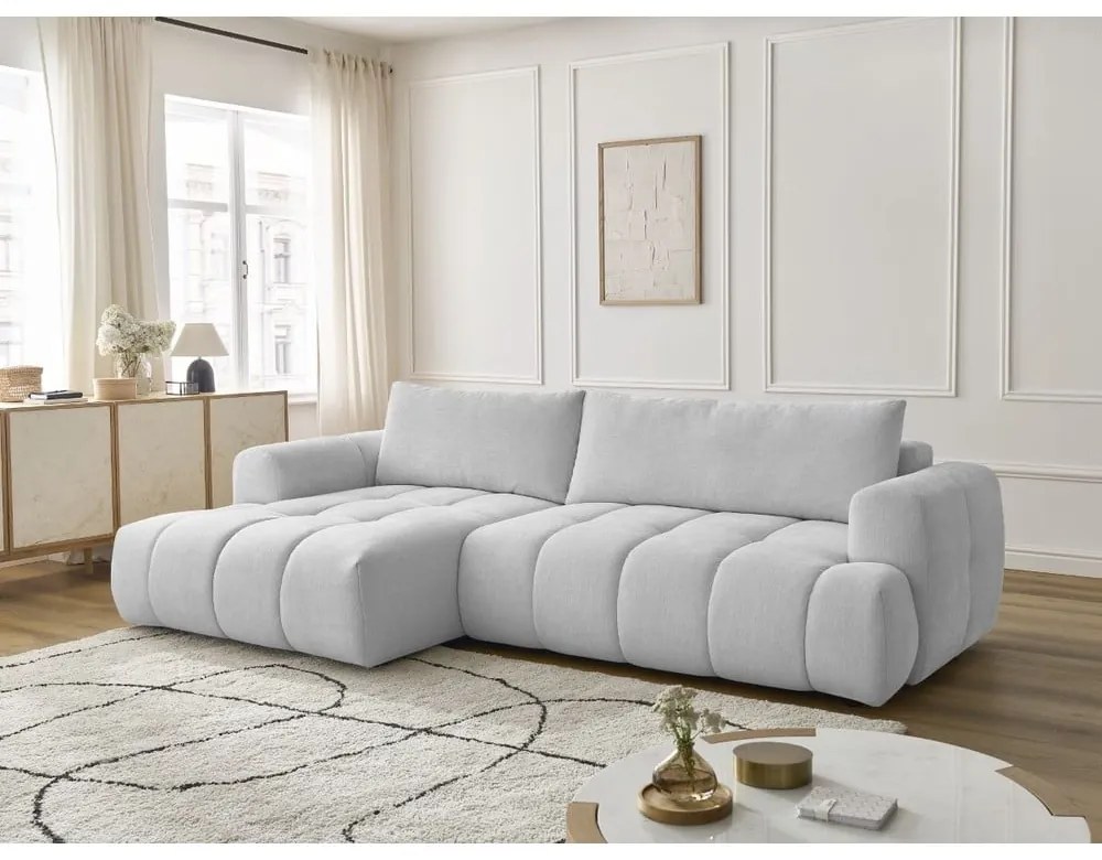 Divano angolare grigio chiaro allungabile e con contenitore (penisola a sinistra/chaise lounge) Fuji – Bobochic Paris