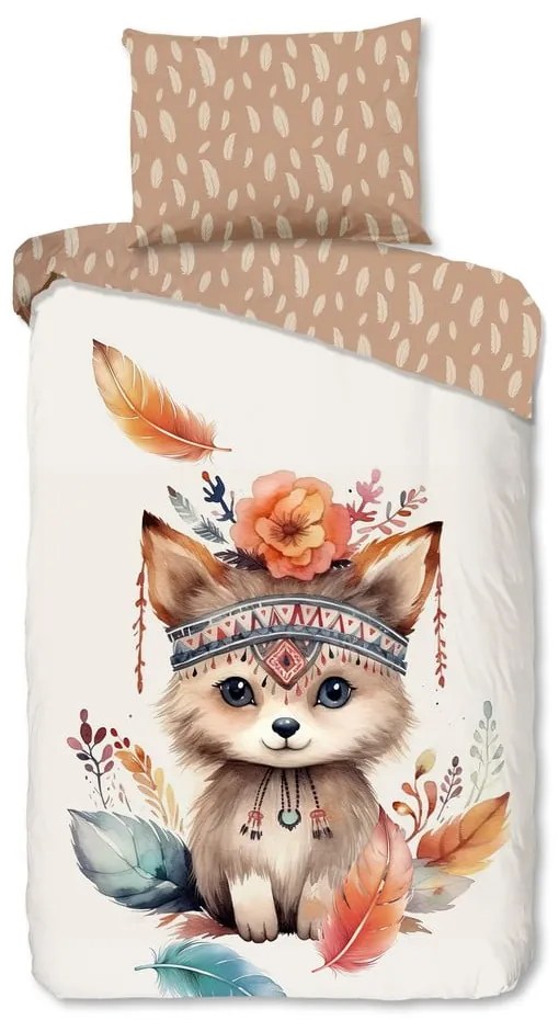 Set copripiumino e federa da bambini marrone/beige in cotone per letto singolo 140x200 cm Hay – Good Morning