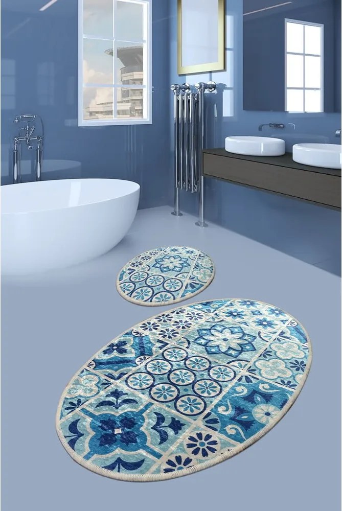 Set di tappetini per il bagno blu 2 pz 60x100 cm Ceramic – Foutastic