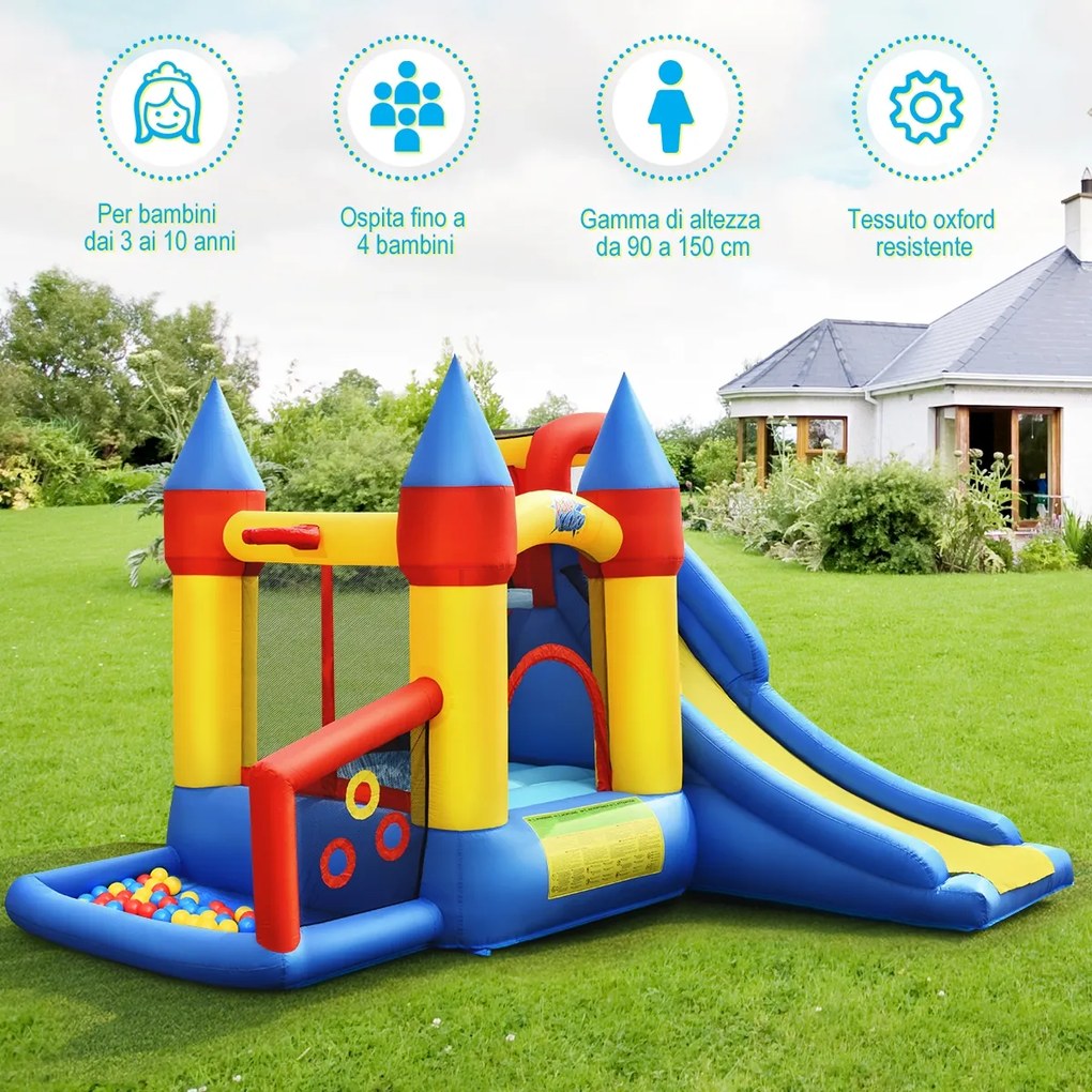 Costway Casa gonfiabile 6 in 1 con compressore 680W e rete di sicurezza, Castello per saltare con scivolo 330x300x210cm