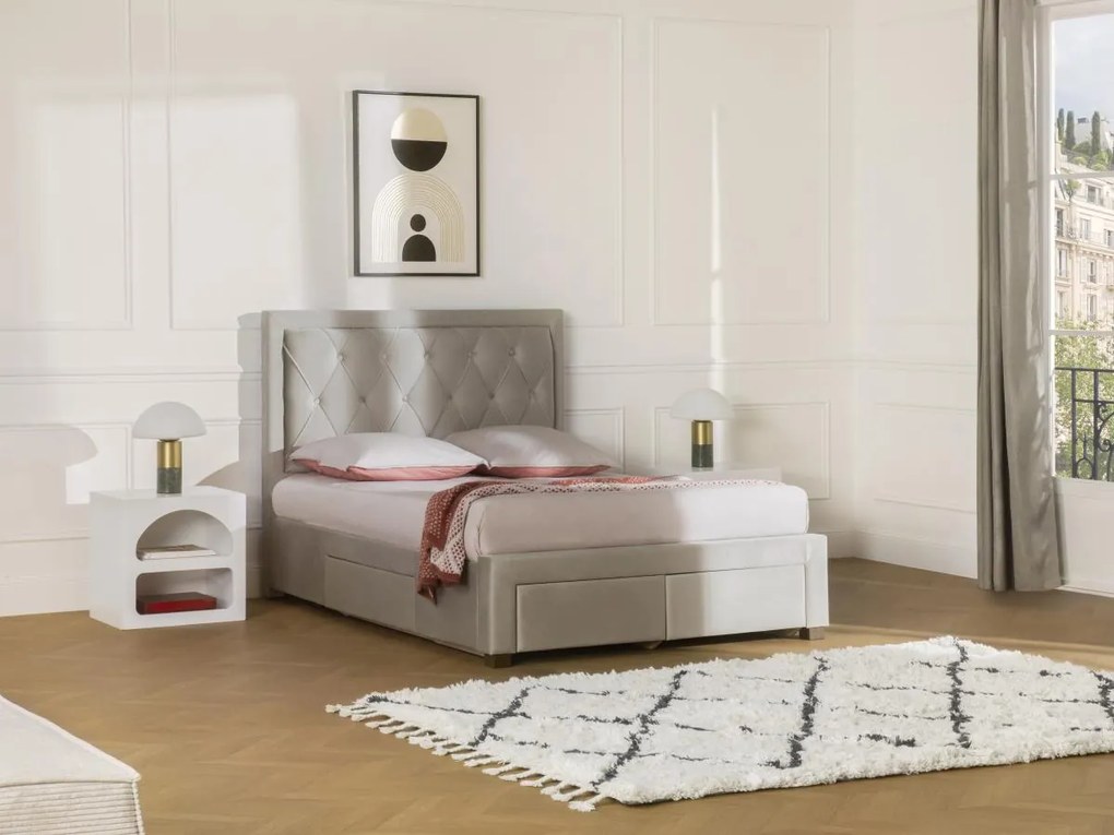 Letto matrimoniale con cassetti 180 x 200 cm in Tessuto Beige - LEOPOLD