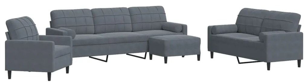 Set di divani 4 pz con cuscini e rinforzi grigio scuro velluto