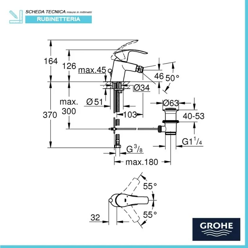 Miscelatore per bidet cromo GROHE Eurosmart con piletta taglia S
