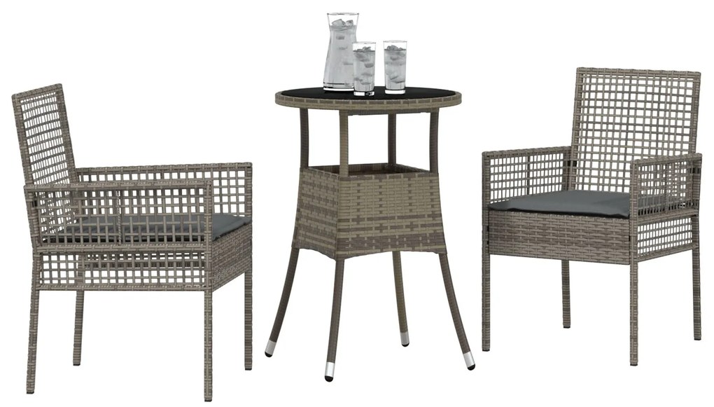 Set pranzo giardino 3 pezzi grigio polirattan