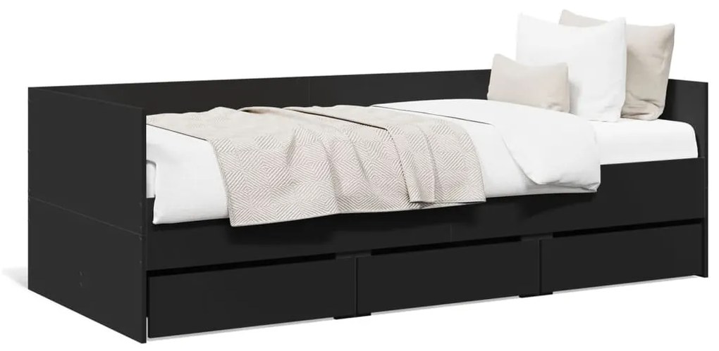 Divano letto con cassetti nero 90x190 cm in legno multistrato