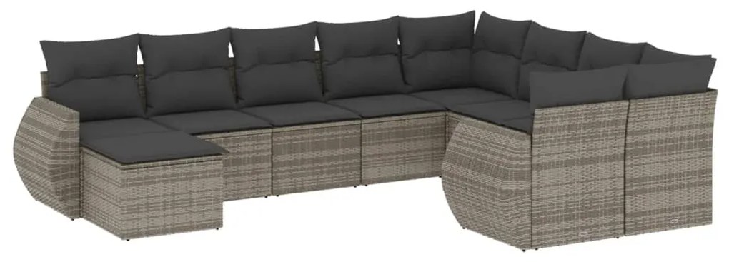 Set divano da giardino 10 pz con cuscini grigio in polyrattan