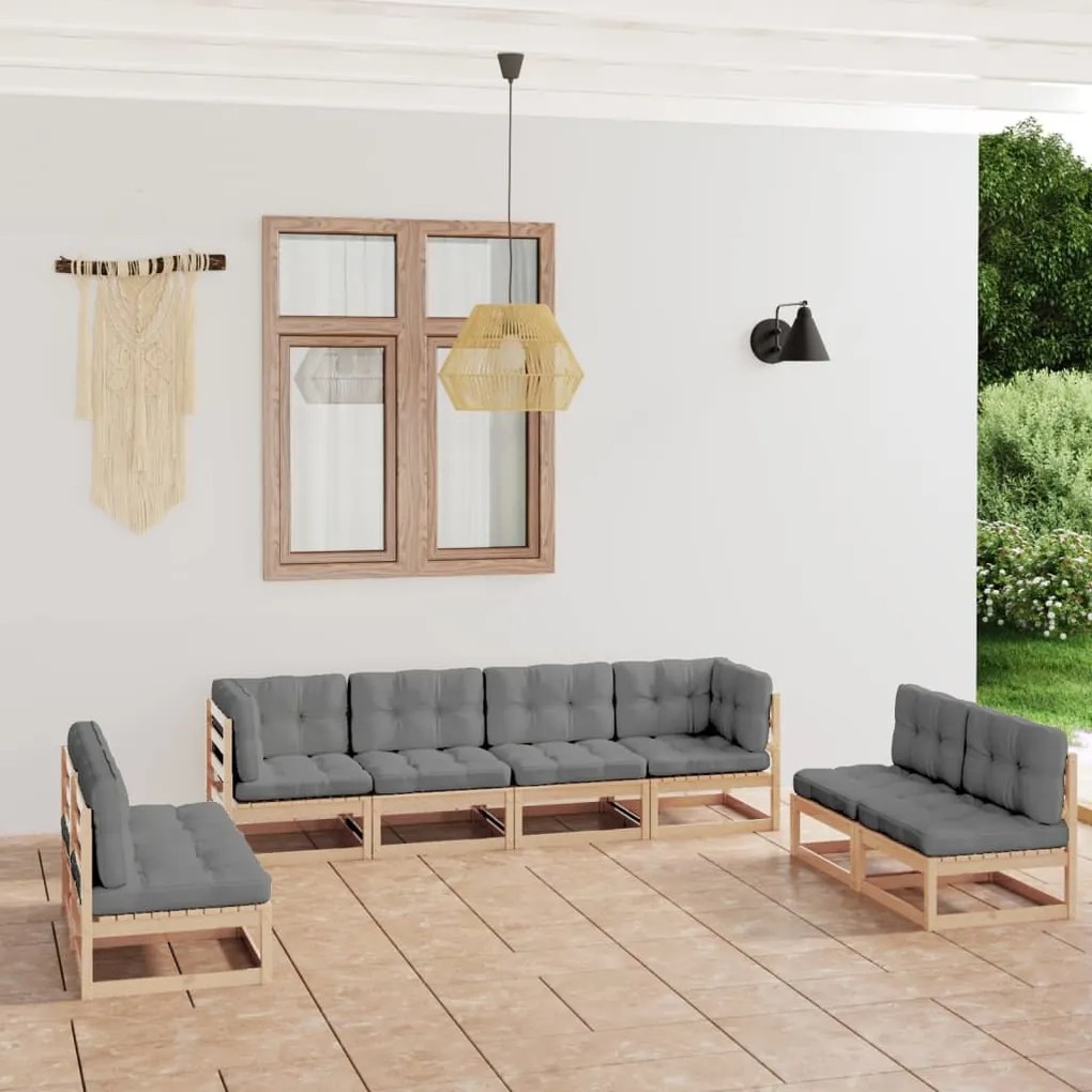 Set divani da giardino 8 pz con cuscini legno massello pino