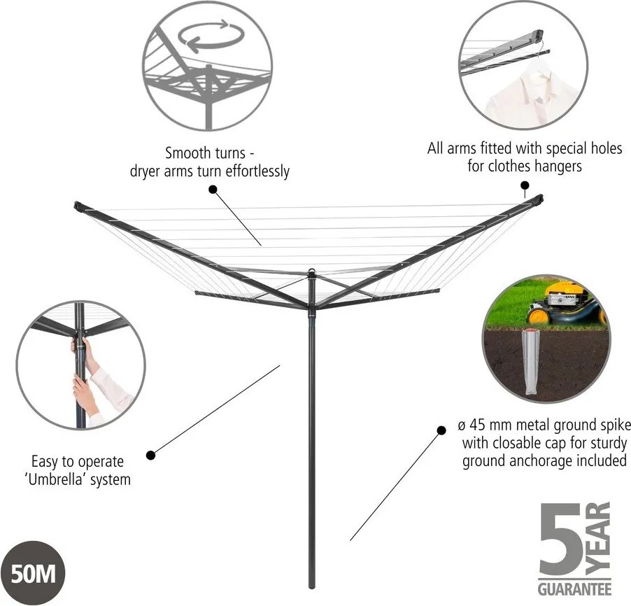 Stendino da giardino color antracite 50 m Topspinner – Brabantia