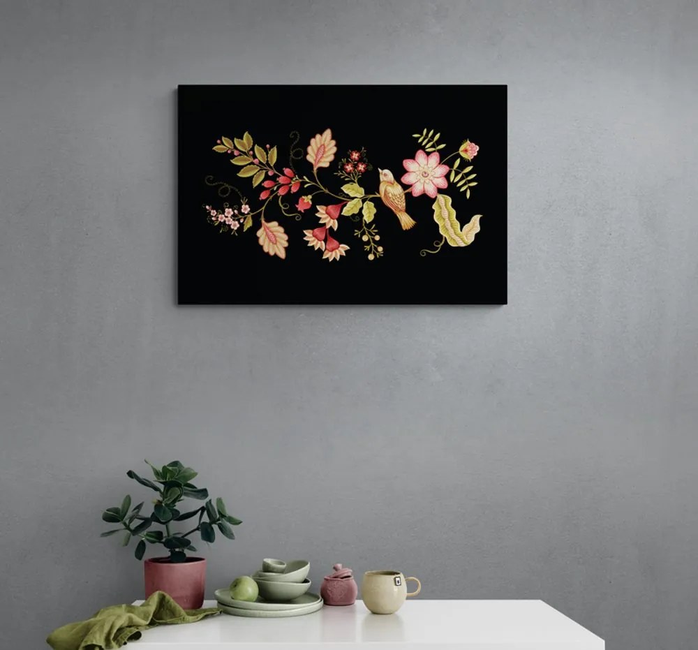 Quadro su tela – Uccellino con motivo folk