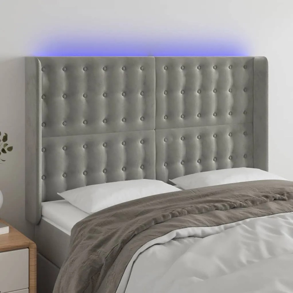 Testiera A Led Grigio Chiaro 147x16x118/128 Cm İn Velluto /