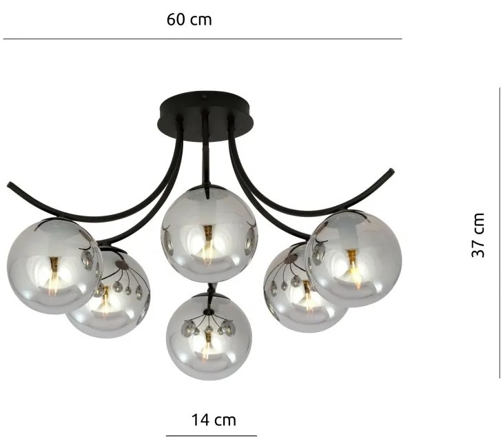Lampadario da Soffitto in Acciaio e Vetro BOSTON 6 Nero 6xE14 Colore delle Sfere Grafite