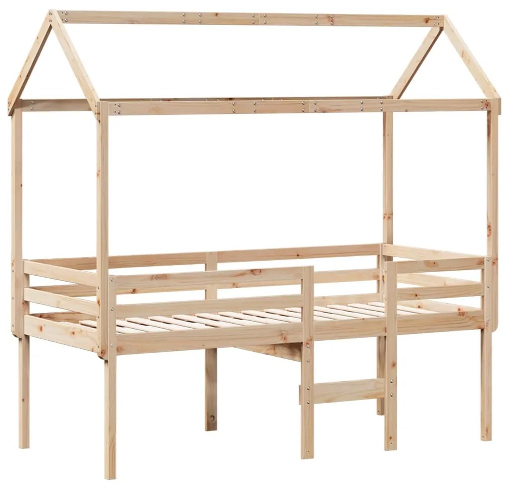 Letto a soppalco con tetto 75x190 cm in legno massello di pino