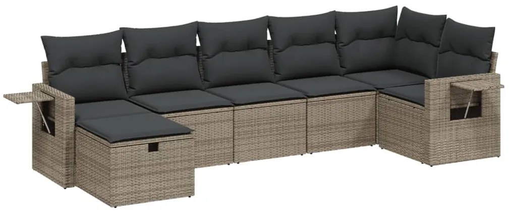 Set Divani da Giardino 7 pz con Cuscini Grigio in Polyrattan