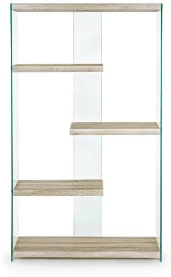 Libreria In Vetro E Legno 91,5x30 Altezza 160 cm 5 Ripiani Sury Rovere Bizzotto