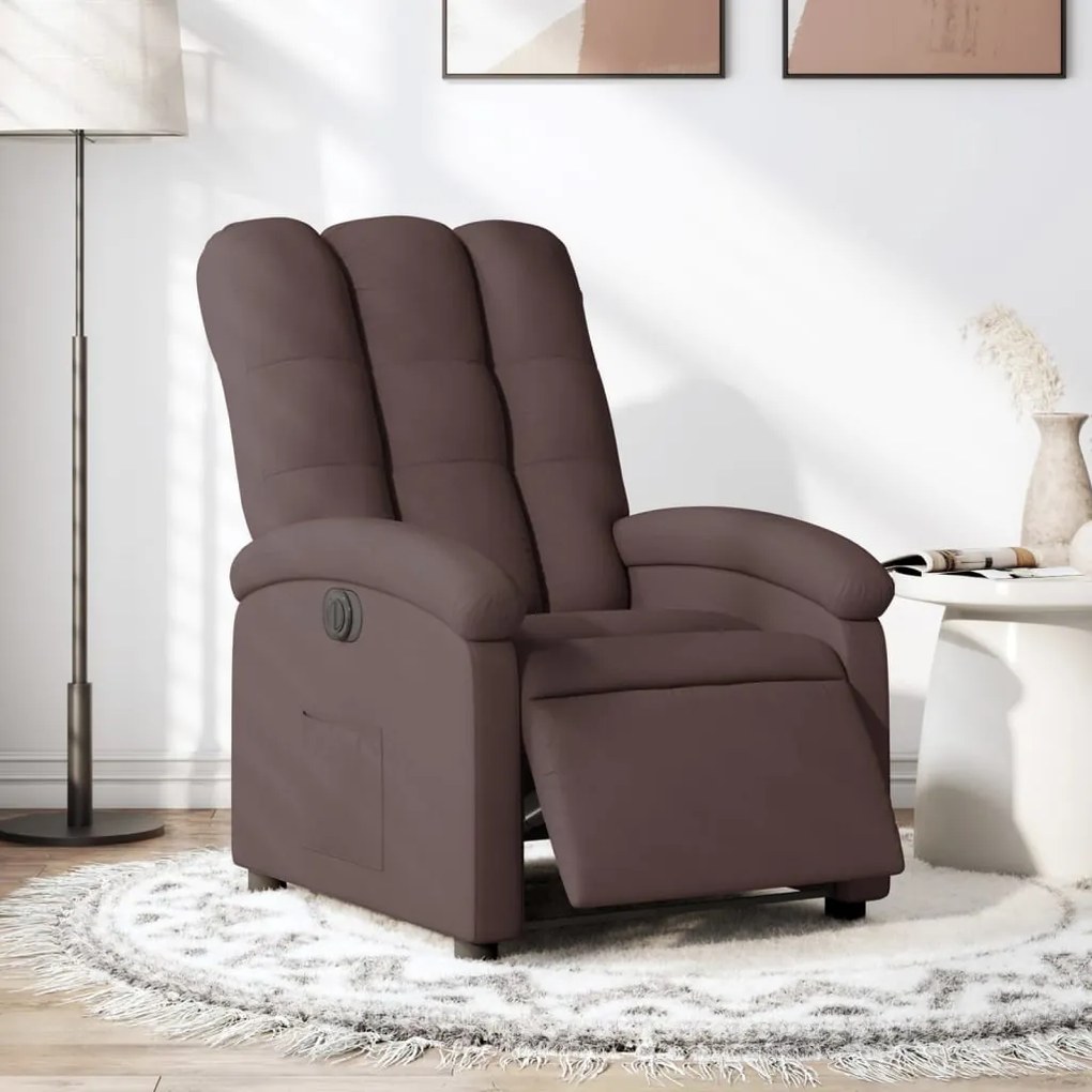Poltrona Elettrica Reclinabile Marrone Scuro İn Tessuto /
