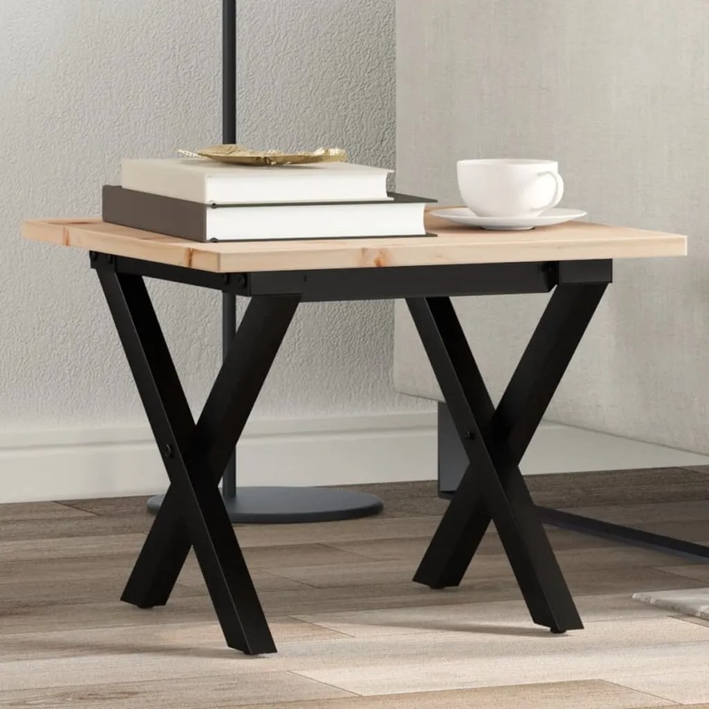 Tavolino Da Salotto Telaio A X 50x50x35 Cm Legno Pino E Acciaio /