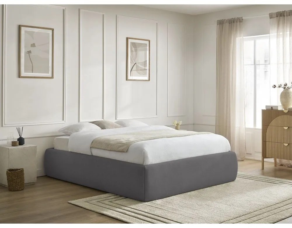 Letto matrimoniale imbottito grigio scuro con contenitore/senza testiera con rete inclusa 180x200 cm Inera – Bobochic Paris