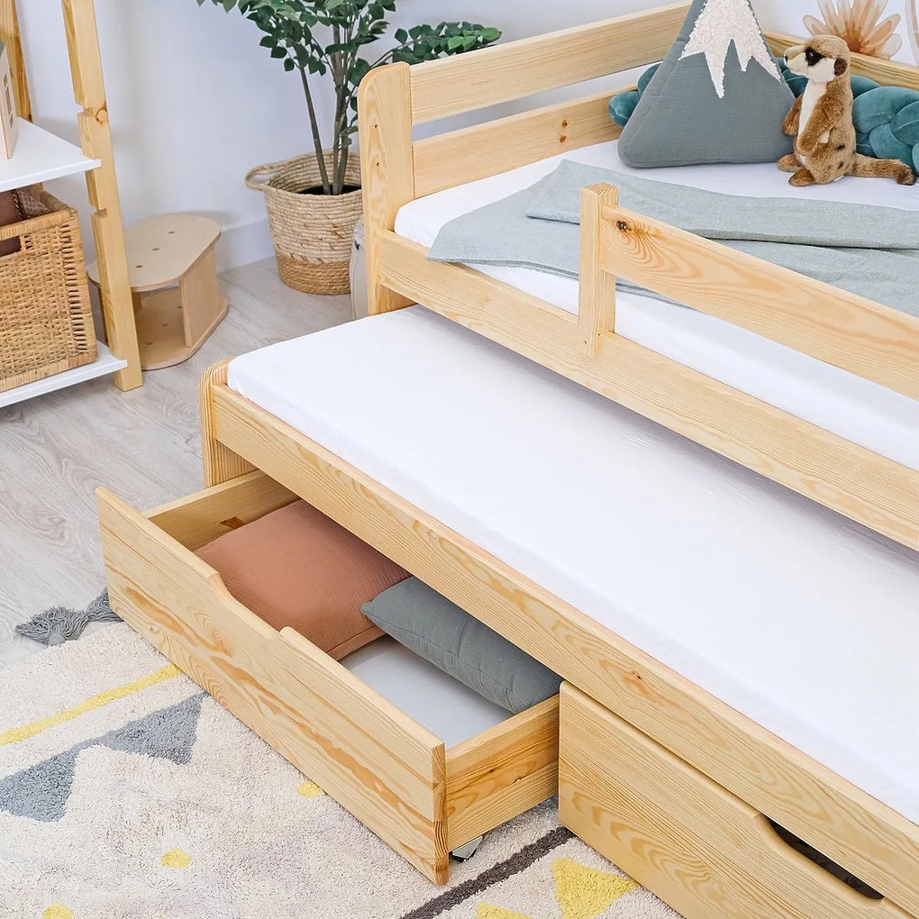 Letto per bambini con letto estraibile e barriera di sicurezza Praktik - naturale - pino 180x80 cm