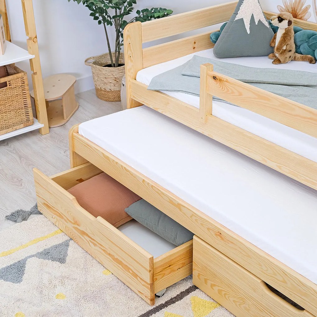 Letto per bambini con letto estraibile e barriera Praktik - naturale - pino 180x80 cm