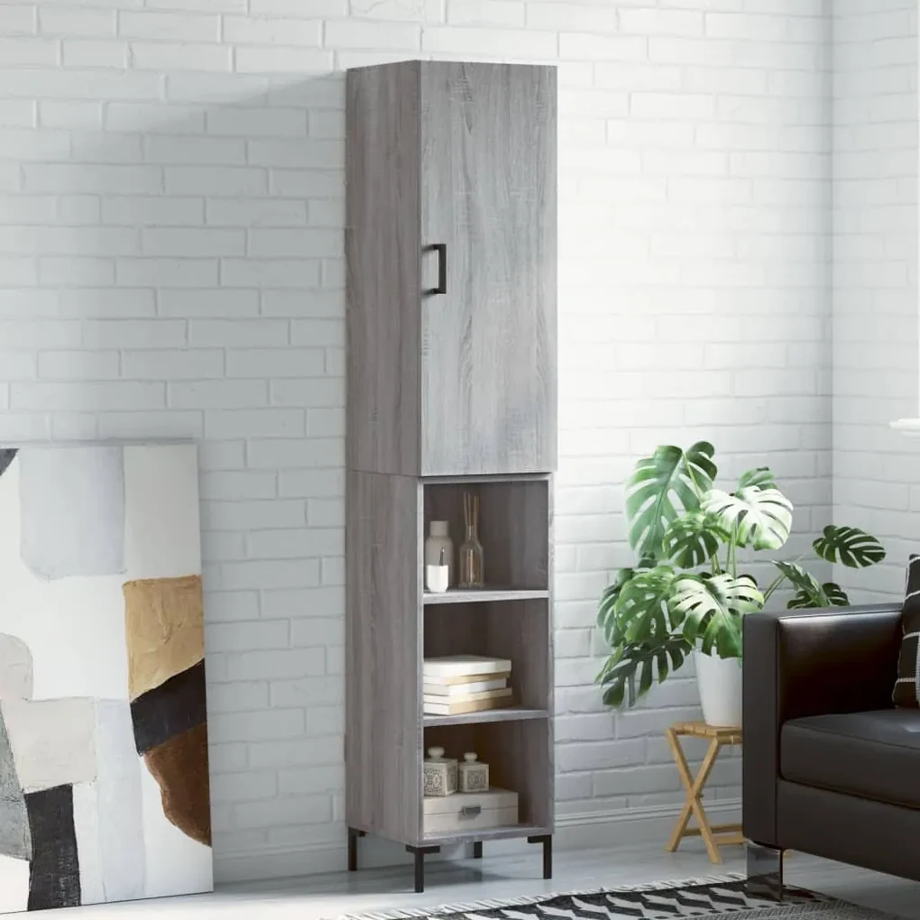 Credenza grigio sonoma 34,5x34x180 cm in legno multistrato