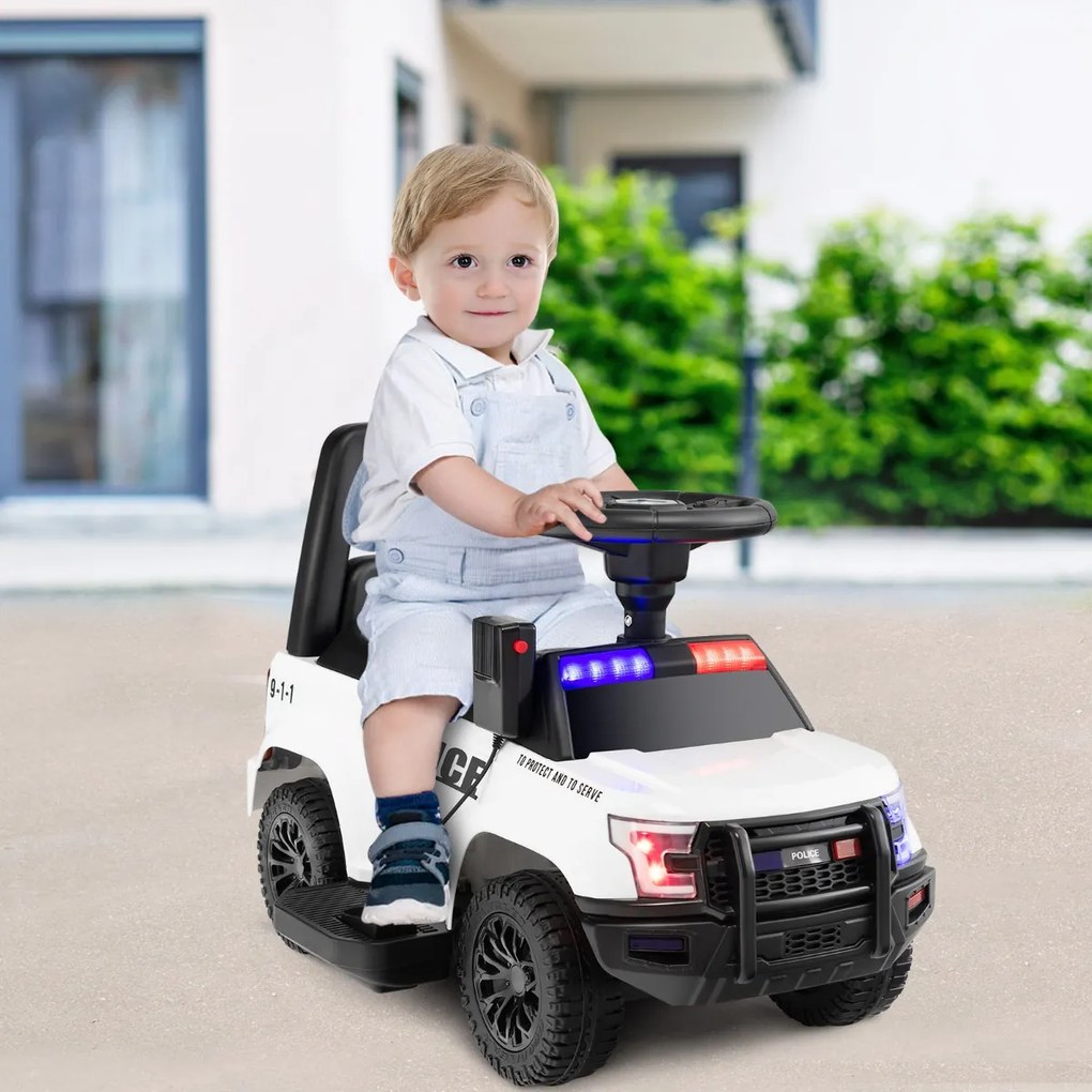 Costway Auto della polizia giocattolo alimentata a batteria, Cavalcabile per bambini con megafono laterale clacson 3 Colori