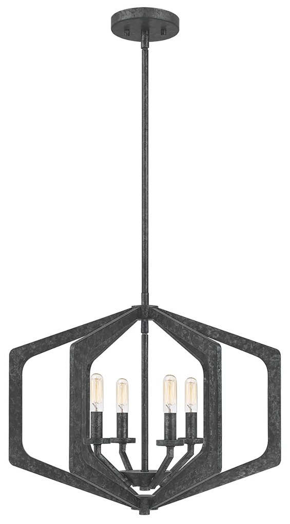 Lampadario Industrial Nordico Vanguard Acciaio Nero Antico 4 Luci E14