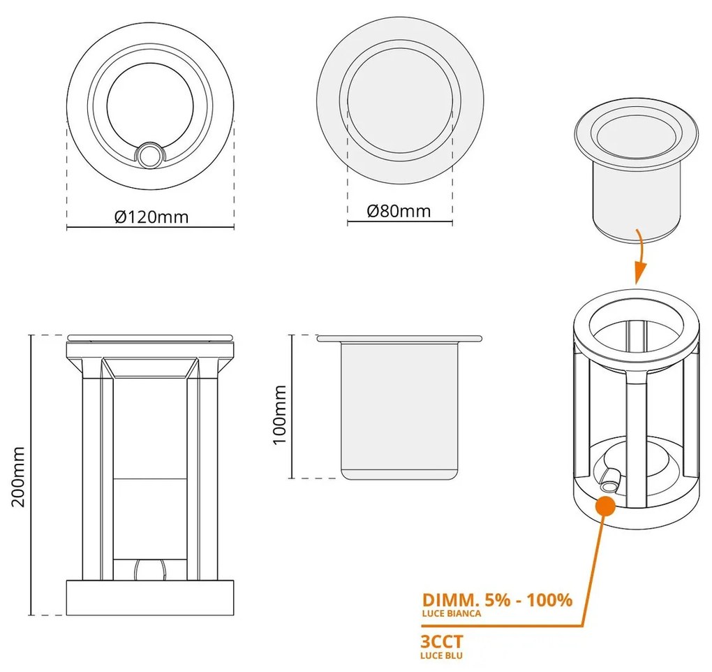 Lampada Portavaso da Tavolo Ricaricabile 2.2W IP54 CCT - Nera