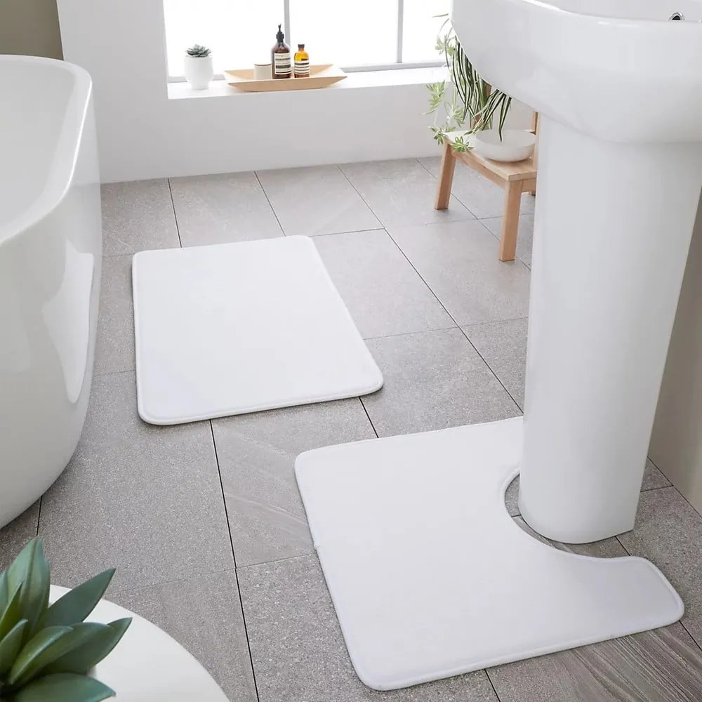 Set di tappetini per il bagno bianchi in memory foam 2 pz per WC 50x80 cm Anti-Bacterial – Catherine Lansfield