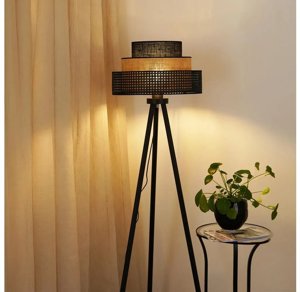 Brilagi - Lampada da terra DAKOTA LUNETA 1xE27/15W/230V nero/rattan