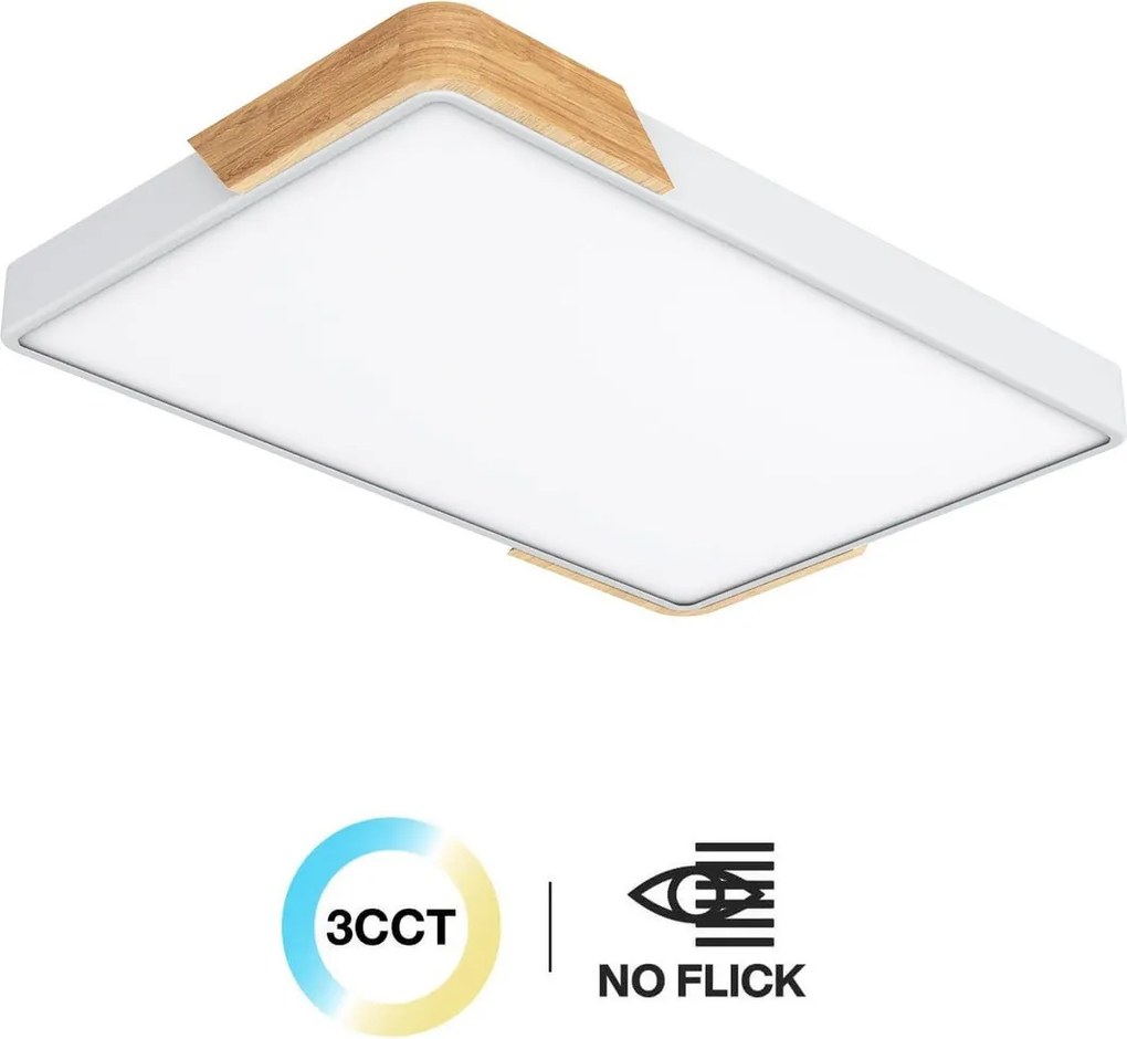 Plafoniera LED Rettangolare 30W CCT 60x40cm Legno/Bianco