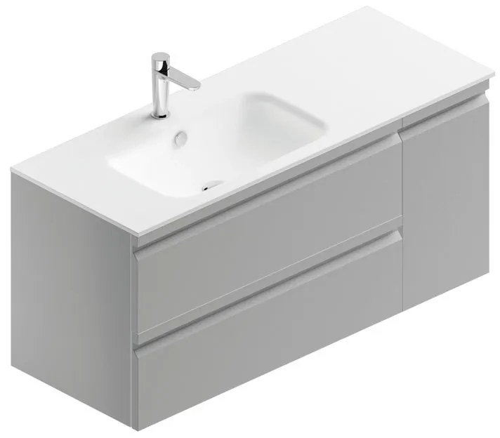 Mobile sottolavabo e lavabo Pull per vasca a sinistra grigio artico opaco in mdf L 120 x H 56 x P 46 cm, 1 anta 2 cassetti
