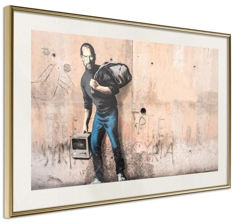 Poster  Banksy: The Son of a Migrant from Syria  Cornice Quadri Cornice d'oro con passe-partout, Larghezza x Altezza Home decor 45x30