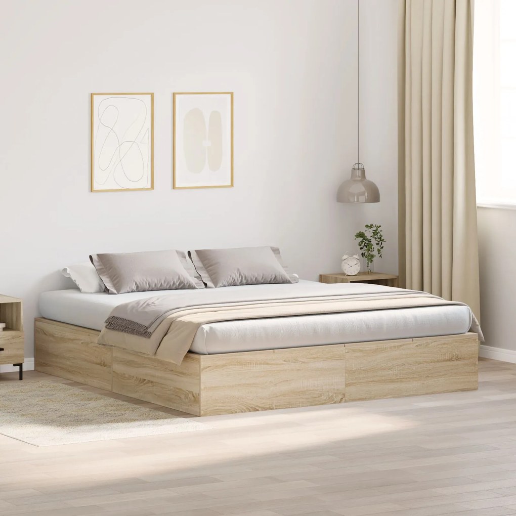 Struttura letto con contenitore in rovere sonoma 200x200 cm