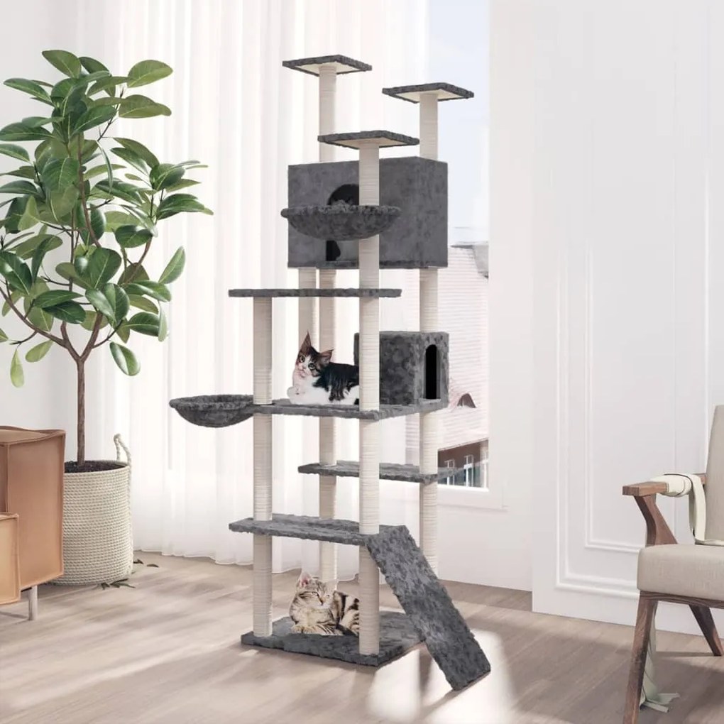 Albero per gatti con tiragraffi in sisal grigio scuro 191 cm
