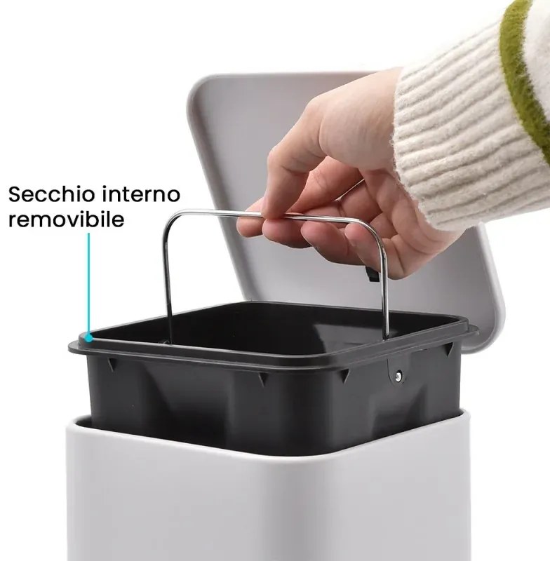 Pattumiera bagno 3lt in acciaio bianco con apertura a pedale e cesto estraibile