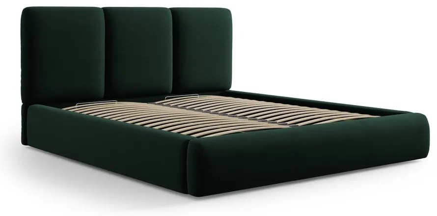 Letto matrimoniale imbottito in verde scuro in velluto con contenitore con rete inclusa 140x200 cm Brody – Mazzini Beds