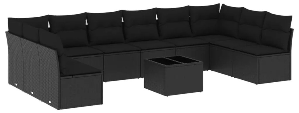 Set Divani da Giardino 11 pz con Cuscini in Polyrattan Nero