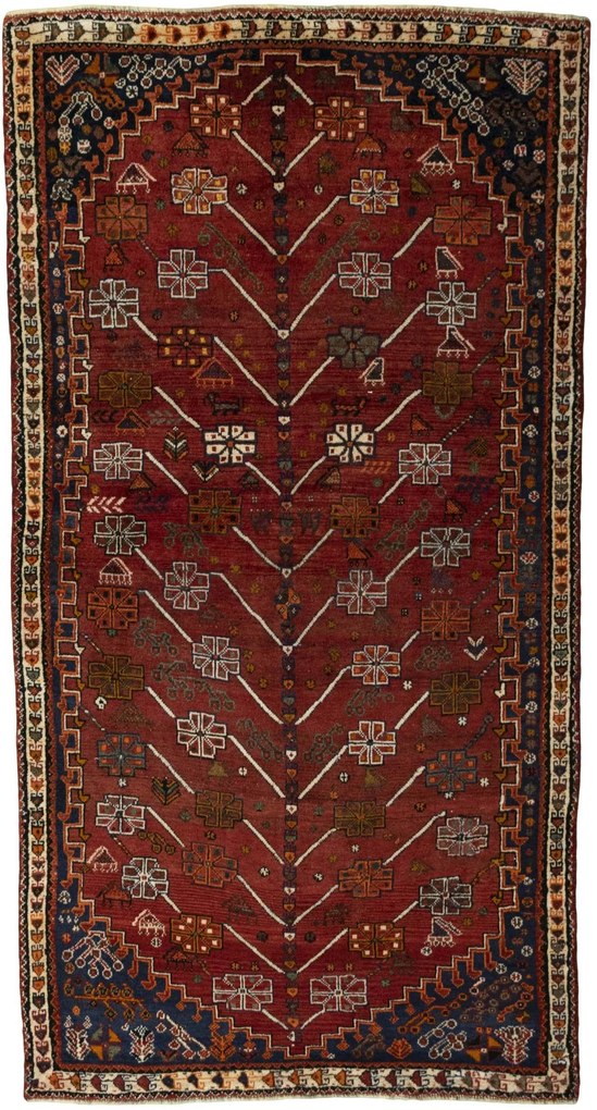Shiraz Tappeto persiano 120 x 230 Rosso (Iran) Annodato A Mano