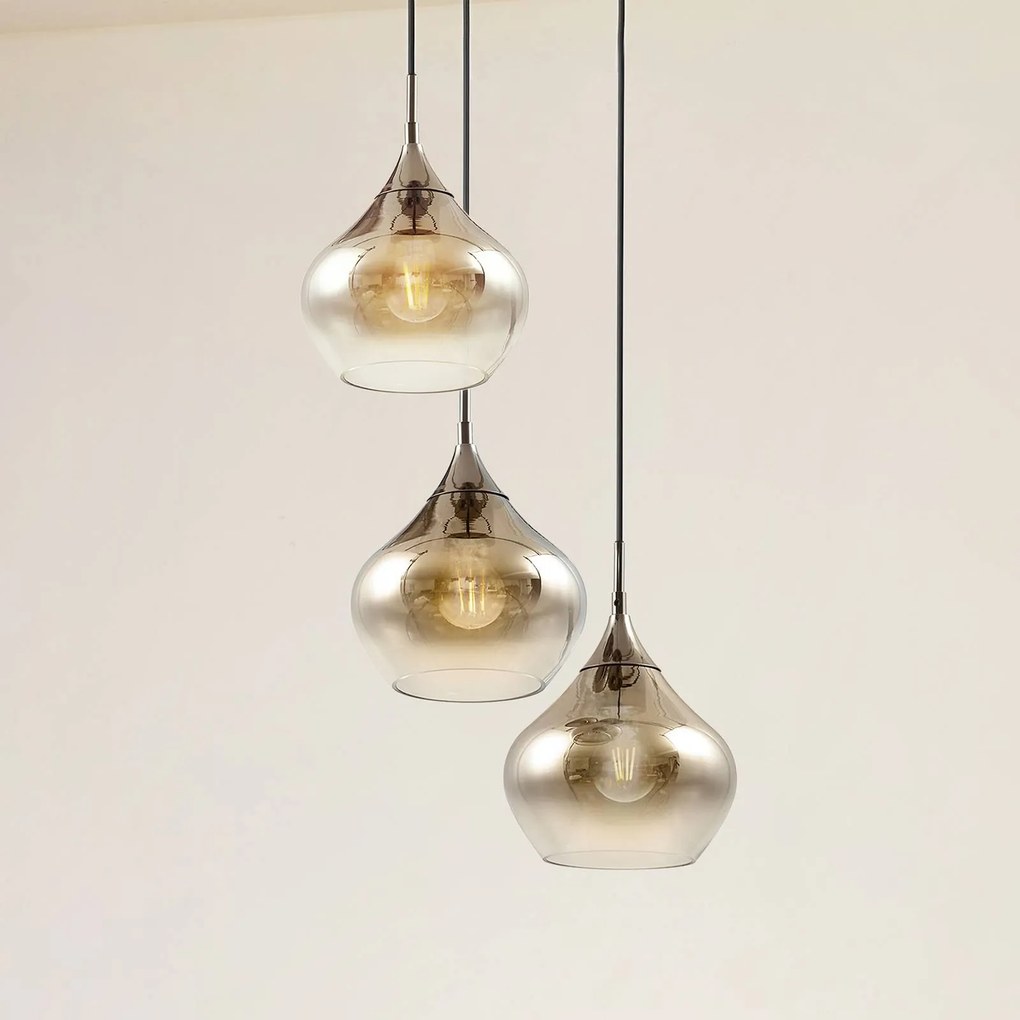 Lampada a sospensione in vetro Jarven Lucande, dimmerabile, Alluminio / Grigio / Zincato, Soggiorno / Sala da pranzo, Vetro, Moderno, Lampada a sospensione