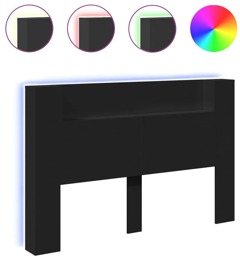 Testiera con contenitore a led nera 160x16,5x103,5 cm