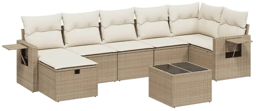 Set divano da giardino 8 pz con cuscini beige in polyrattan