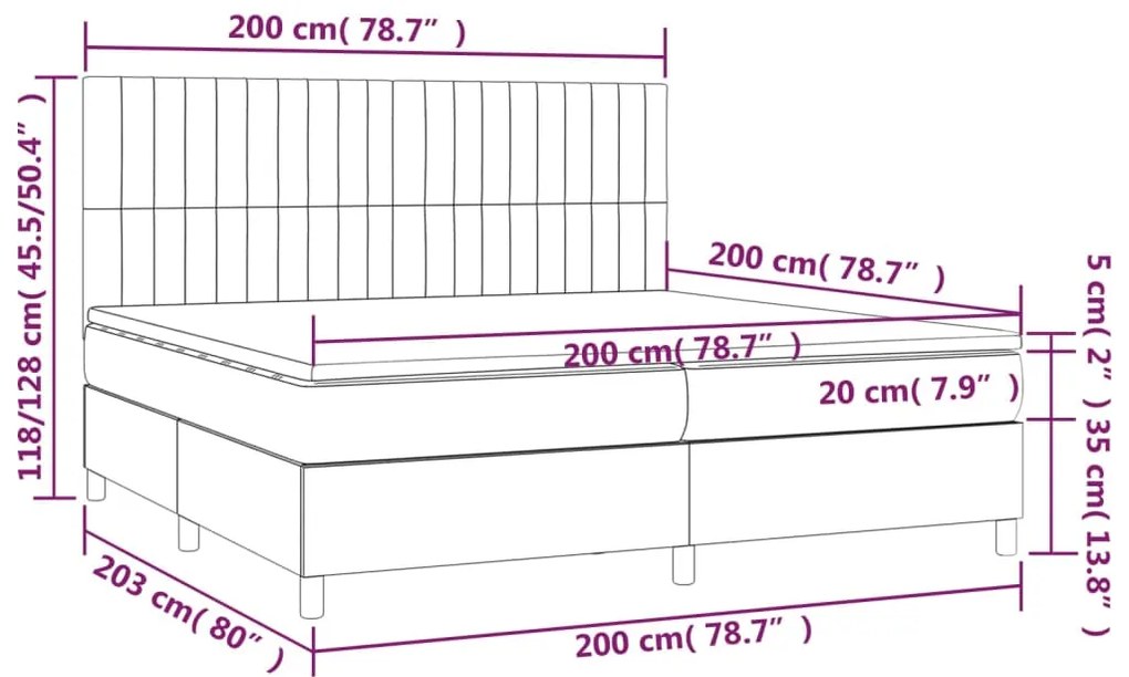 Giroletto a Molle con Materasso Grigio Scuro 200x200 cm Tessuto