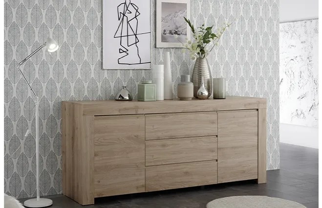 Credenza 2 ante 3 cassetti finitura rovere L184 cm TINO