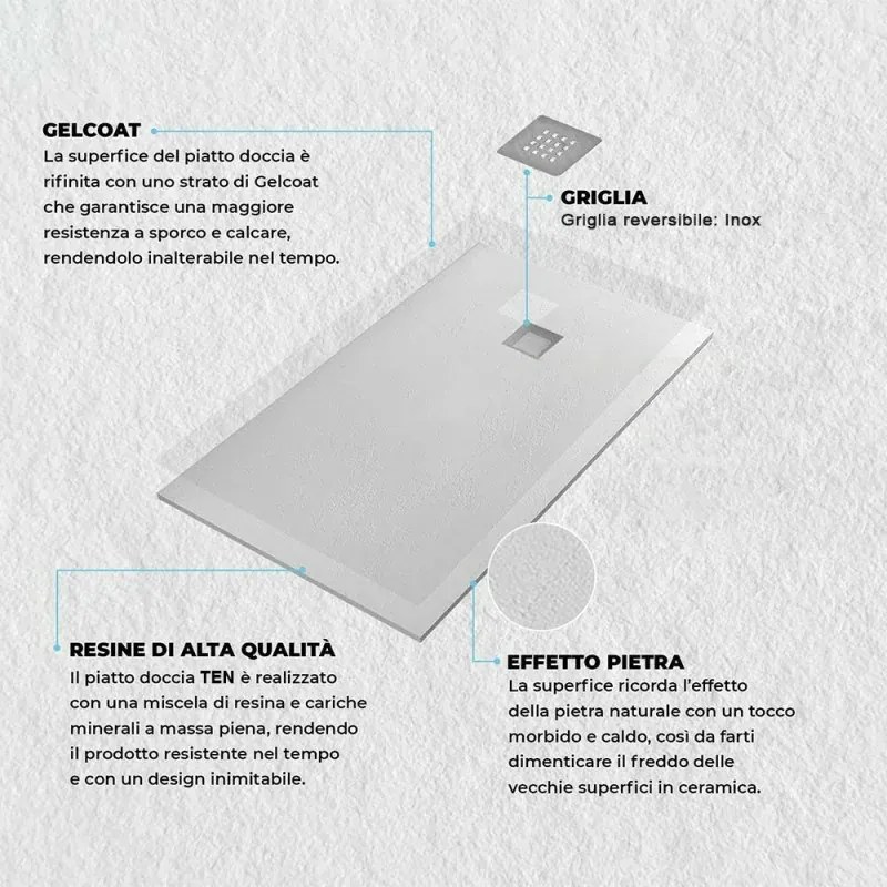 Piatto doccia semicircolare 100x100 grigio riducibile su misura Ten