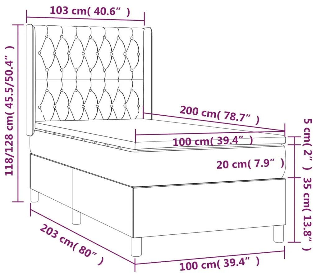 Giroletto a Molle con Materasso Blu 100x200 cm in Tessuto