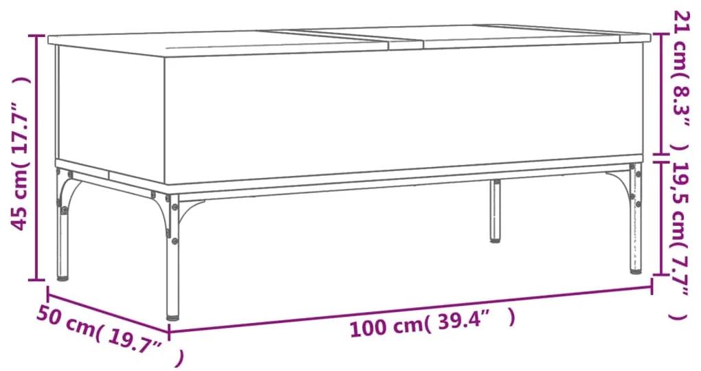 Tavolino Grigio Sonoma 100x50x45 cm Legno Multistrato e Metallo
