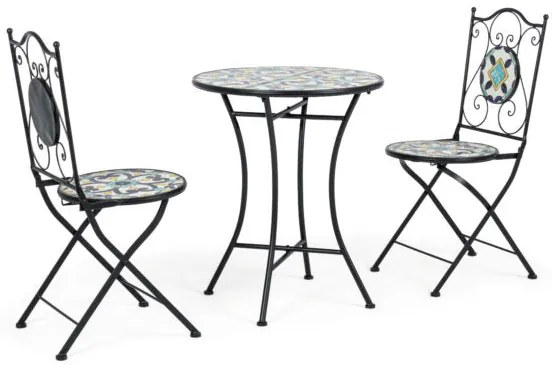 Set Tavolo e Sedie in Ferro e Ceramica Mosaico Positano – 3 Pezzi