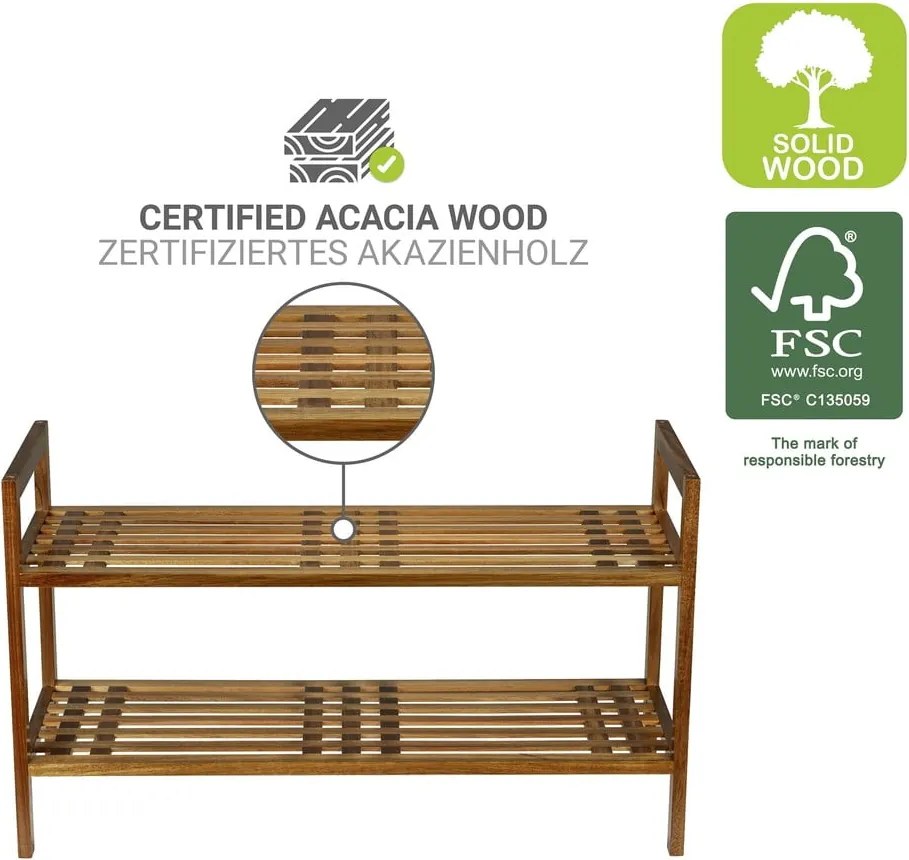 Scarpiera di colore naturale in acacia massiccia 69x40,5x27 cm Fondi – Wenko